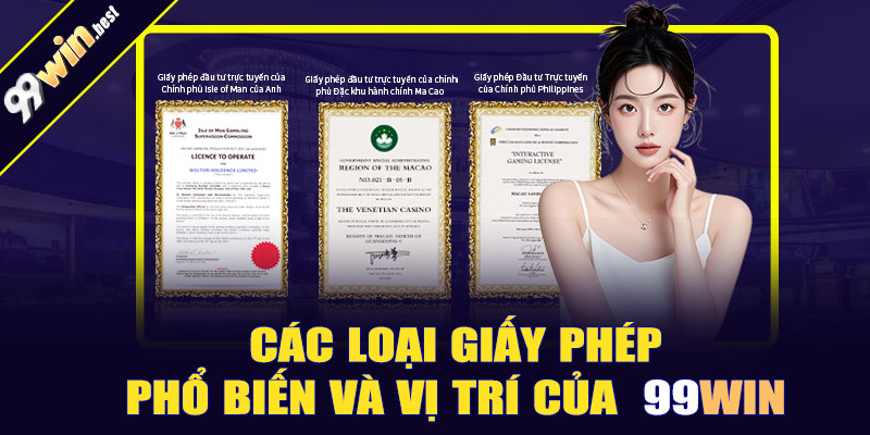 Các loại giấy phép phổ biến và vị trí của 99win